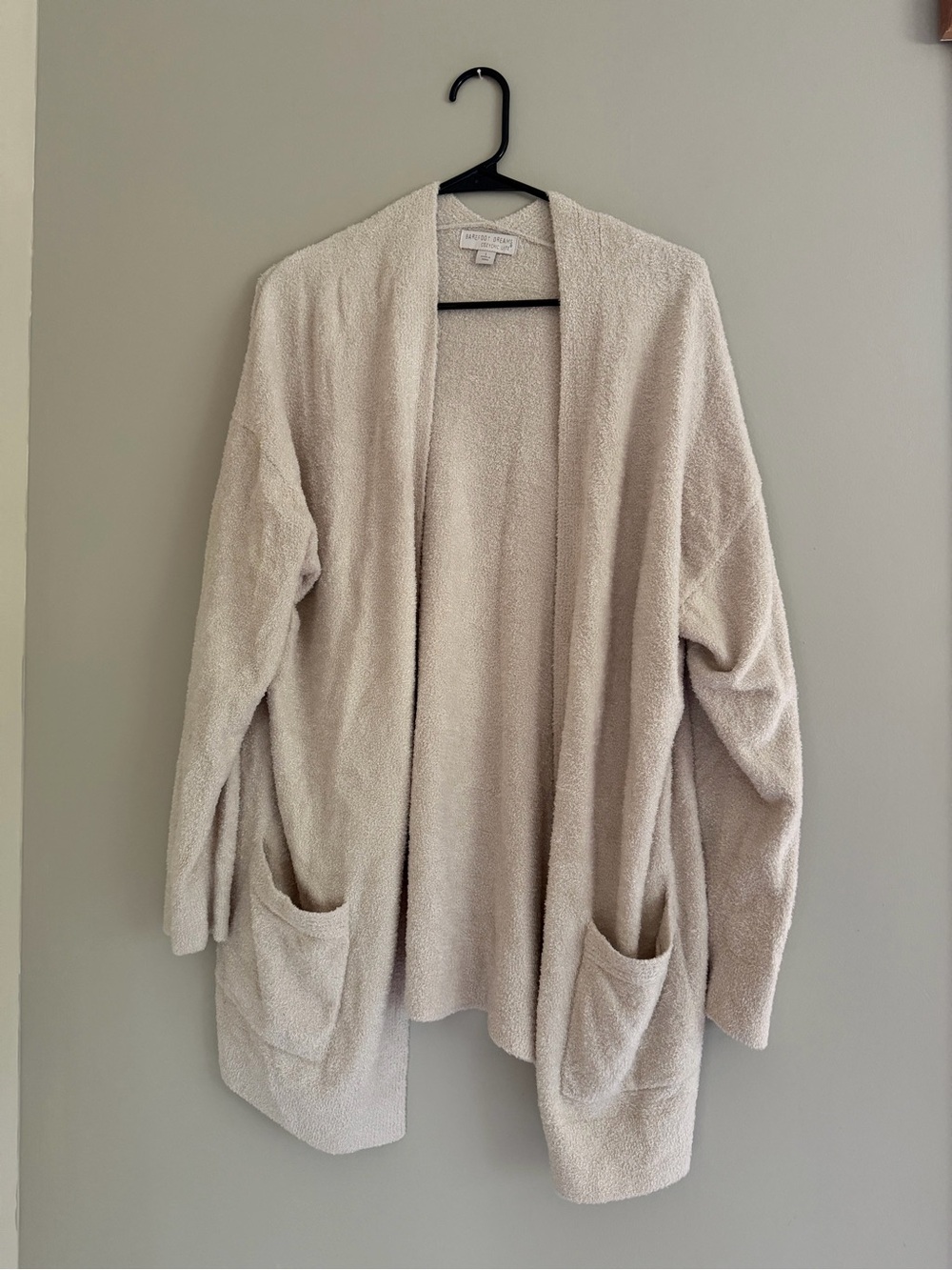 Barefoot Dreams Open-Front Cardigan Sweater in Light Cream
